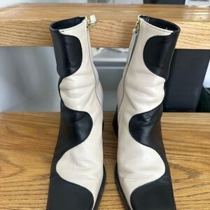 ALOHAS Black and Cream Heeled Boots